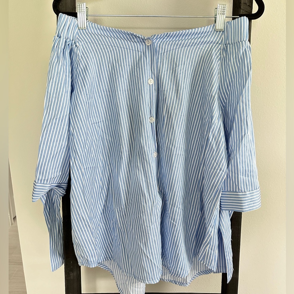 Haute project- seersucker off the shoulder 3 quarters blouse